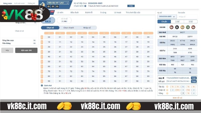 Xổ số siêu tốc VK88 diễn ra nhanh